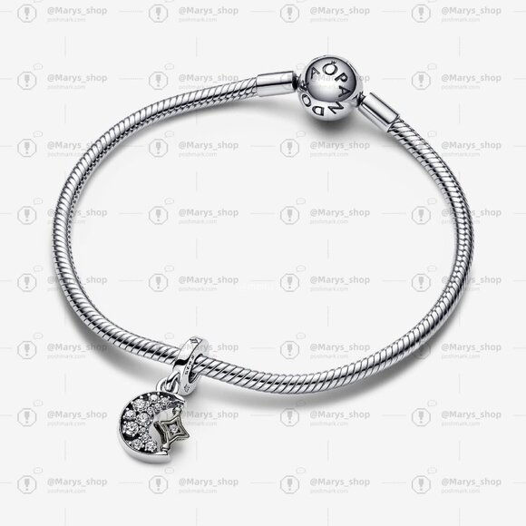 Pandora Sparkling Crescent Moon & Spinnable Star Dangle Charm - Picture 3 of 5